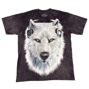 The Mountain T Shirt Medium Unisex Manimals Wolf Graphic Headphones Wolfcore Y2K